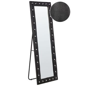 Beliani Espejo De Pie De Piel Sint&eacute;tica Negra 50 X 150 Cm Soporte Vidrio Ansouis