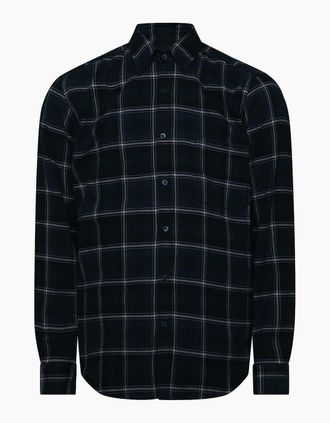 HUGO BOSS Mens Collared Neck Button Down Long Sleeve Shirt - Navy - Size: 38/Regular