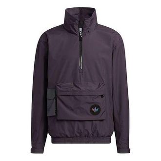 adidas Mens adidas originals 3D Pocket Logo Outdoor Cardigan Woven Stand Collar Jacket Purple H58065