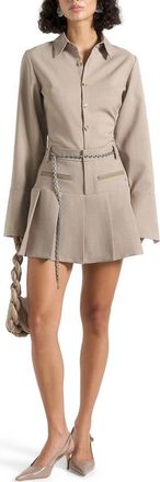 Mani&egrave;re De Voir Elise Tailored Pleated Skort with Belt in Taupe at Nordstrom, Size 12