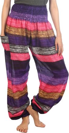 Lofbaz Harem Pants for Women Yoga Boho Hippie Clothing Bohemian Palazzo Beach Maternity Pajama Gypsy Indian Travel Clothes - Colourful 2 Pink S