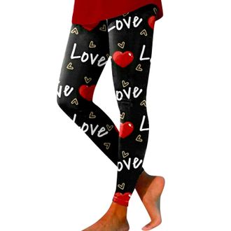Generic Womens Valentines Day High Waist Yoga Leggings High Waist Love Heart Skinny Pant Yoga Pants Queen of Hearts Funny 2024 Festival Active Pants Pattern C