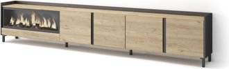 Skraut Home Skraut Home - Mueble Tv, Televisi&oacute;n, Muebles De Sal&oacute;n, Almacenaje, 315x35x61cm, Para Tv Hasta 80, Chimenea El&eacute;ctrica Xxl, Dise&ntilde;o Industrial, Estilo Mo