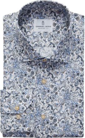Emanuel Berg Modern Fit Paisley Stretch Poplin Sport Shirt in Brown at Nordstrom Rack, Size Medium/large