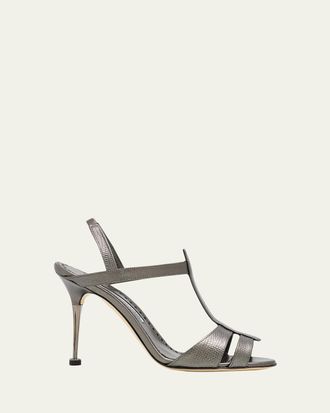 Manolo Blahnik 70mm Retaux Metallic Leather Sandals