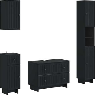 vidaXL Juego De Armarios De Ba&ntilde;o De 4 Piezas Ede Negro Vidaxl