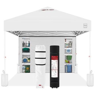 Best Choice Products 10x10ft Easy Setup Pop Up Canopy, Portable Tent w/ Side Wall, 1-Button Push, Case