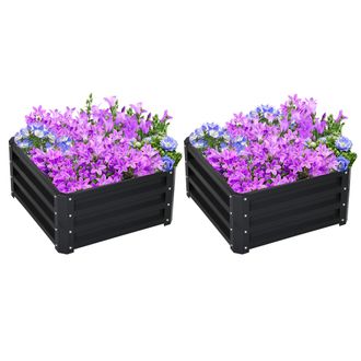 OUTSUNNY Set of 2 Raised Garden Bed Galvanised Planter Box Easy Setup Grey | TJ Hughes