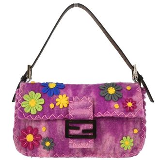 Fendi Baguette Patent Purple Felt,Leather Handbag (Pre-Owned)