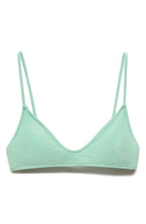 Mango Textured Bikini Top in Turquoise at Nordstrom, Size Large