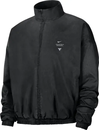 Nike Mens Chicago Bulls Standard Issue Basketball Woven Jacket in Black | II3930-010