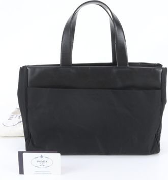 Prada Black Leather Nylon Shoulder Bag Tote Bag (Pre-Owned)