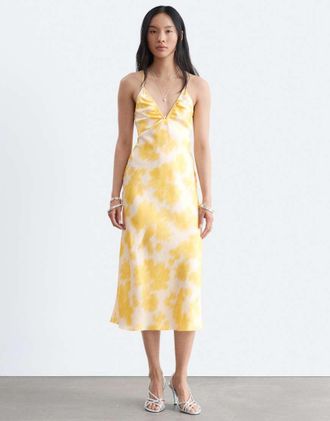 & Other Stories Vestito midi allacciato al collo giallo a fiori