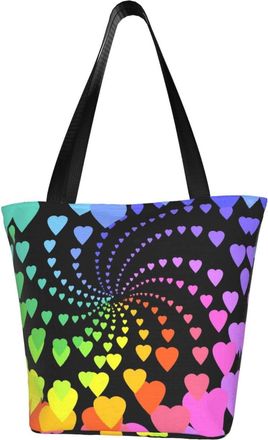 AOOEDM Rainbow Hearts Spiral Tote Bag Women Capacity Shoulder Grocery Shopping Bags