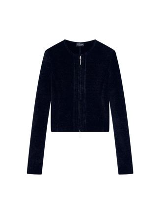 Giorgio Armani Black Cropped Zip Textured Blazer