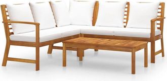 vidaXL Muebles De Jard&iacute;n 4 Pzas Cojines Crema Madera Maciza De Acacia Vidaxl
