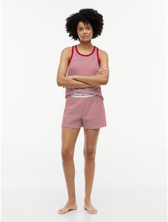 Tommy Hilfiger Womens Striped Tank Top & Short Sleep Set - Red/White - XL