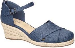 Easy Street Coast Espadrille Wedge Sandal in Navy Linen Embossed at Nordstrom Rack, Size 6.5