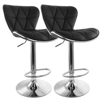 Elama 2 Piece Diamond Tufted Faux Leather Adjustable Bar Stool in Black at Nordstrom