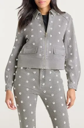 Cinq &agrave; Sept Harriet Studded Denim Jacket in Lune/Silver at Nordstrom Rack, Size X-Small