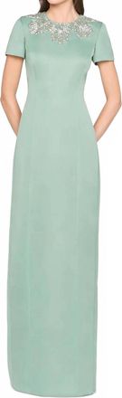 Theia Sorelia Floral Beaded Gown In Whispering Sage