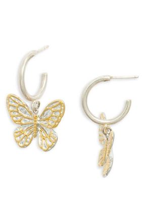 Vidakush Duotone Butterfly Charm Hoop Earrings in Silver at Nordstrom
