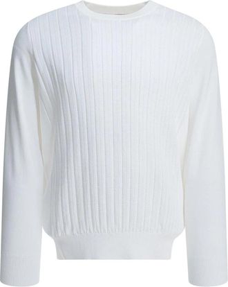 Brunello Cucinelli Gebreide trui met ronde hals van katoen - Heren - Ronde hals truien - Wit - XL - Katoen - Truien & Vesten