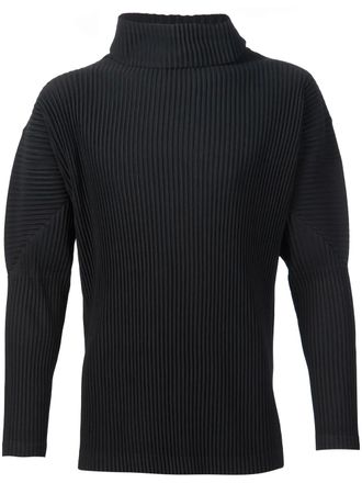 Homme Plissé Issey Miyake ribbed roll neck T-shirt - men - Polyester - 2 - Black