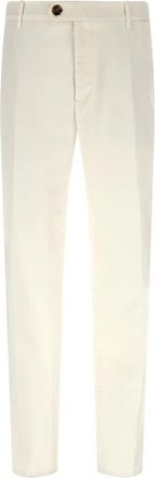 Brunello Cucinelli Geverfde Gabardine Broek - Heren - Nette broeken - Wit - 2XL - Katoen - Broeken