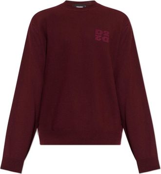 Dsquared2 Wol trui met geborduurd logo - Heren - Ronde hals truien - Rood - XL - Wol - Truien & Vesten