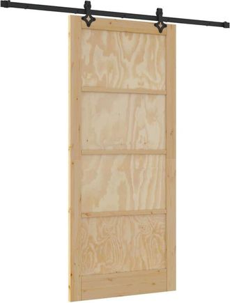vidaXL Puerta Corredera Manual Natural Y Negro 93 X 211 Cm Vidaxl