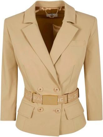 Elisabetta Franchi Technische Bi-elastische Stof Blazer - Dames - Blazers - Bruin - M - Leer - Jassen