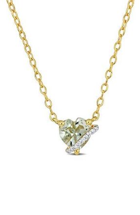 Delmar 18K Gold Plate Sterling Silver Green Quartz & Diamond Heart Pendant Necklace at Nordstrom Rack