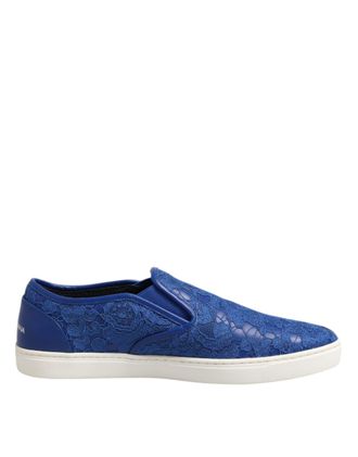 Dolce & Gabbana Blue Leather Lace Slip On Sneaker Mens Shoes