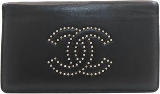 Chanel Black Leather Long Wallet (Bi-Fold) (Pre-Owned)