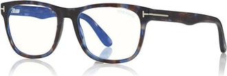 Tom Ford Eyeglasses Square Full Rim, Shiny Blue Frame And Clear Blue Light Block Lens Ft5662-B055