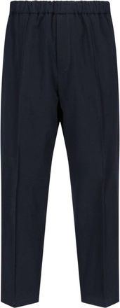 Jil Sander Cropped Tapered Blue Cotton Pants With Elastic Waistband