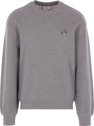 Maison Kitsun&eacute; Medium Grey Fleece Sweatshirt with Embroidered Fox Head
