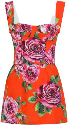 Dolce & Gabbana floral-print mini dress - women - Cotton/Cotton - 52 - Red