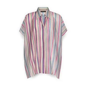 Elena Miro Overhemden, Dames, Blauw, L/Xl, Nylon, Oversized Lyocell Blend Gestreept Shirt