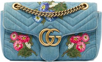 Gucci Pre-owned Gucci Medium GG Marmont Matelasse Denim Floral Embroidered Shoulder Bag Ladies O1E767YFQXMRLYDC