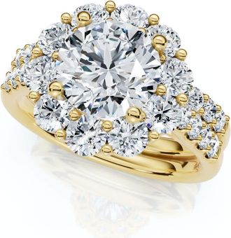 Pompeii3 Certified 3ct Halo Diamond Engagement Wedding Ring Set 14k Gold Lab Grown