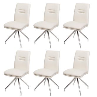 Hhg Hhg - Juego De 6 Sillas De Comedor 922, Silla De Cocina Sill&oacute;n Silla, Tela/textil Acero Inoxidable Cepillado, Crema-beige