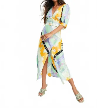 Asos Belted Midi Tea Dress In Mixed Floral