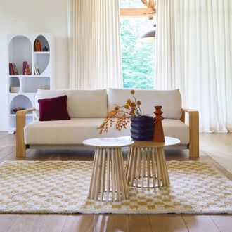 Sweeek Mustard Yellow & Cream Interior Checkerboard Rug | Size: 160 cm x 230 cm