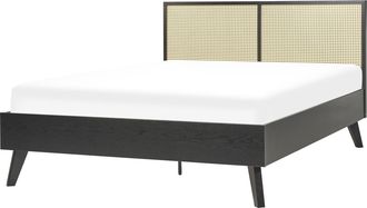 Beliani Cama Con Somier Negro Madera Clara 140 X 200 Cm Cabecero Monpazier