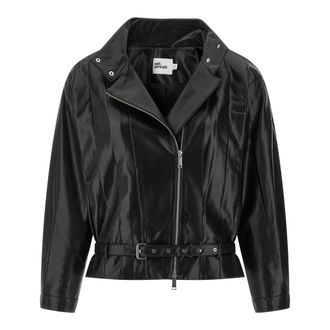 Self Portrait Light Jackets, female, Black, Size: XS Belted Leather Jacket