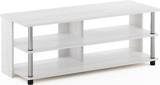 Furinno Sully 3-Tier TV Stand for TV up to 48, White Oak, Stainless Steel Tubes