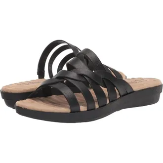 Easy Street Womens Easy Street Sheri Sandals Black Faux Leather Slip On Slides HTAT204