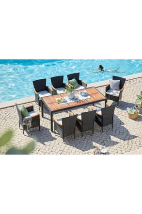 ambia GARDEN Gartentischgruppe, Creme, Schwarz, Akaziefarben, Holz, Metall, Kunststoff, Textil, Akazie, Hartholz, rechteckig, rund, Gartenm&ouml;bel, Gartengarnituren, 